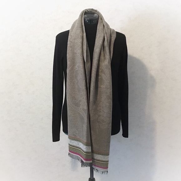 2/$25 V. Fraas Rectangular Taupe Paisley Scarf - Picture 5 of 16